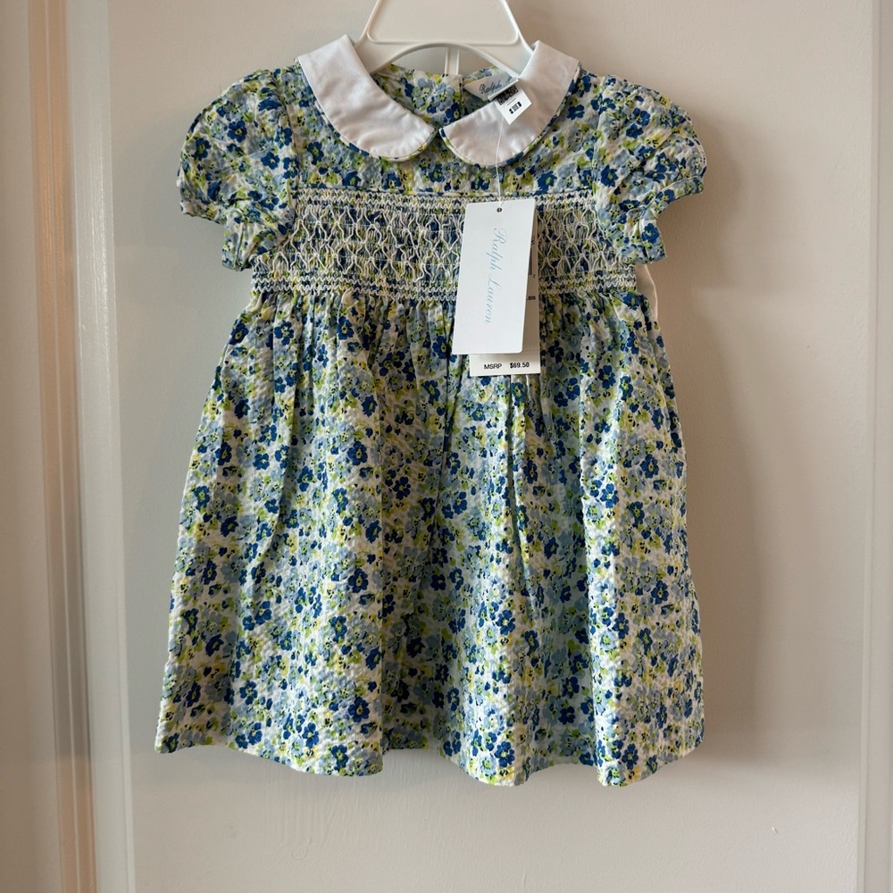 New Baby Ralph Lauren Floral Seersucker Dress & Bloomer Set